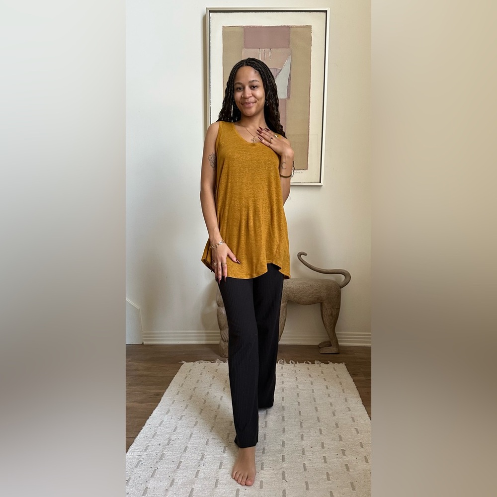 T Tahari Orange Long Sleeve Tee Linen Top